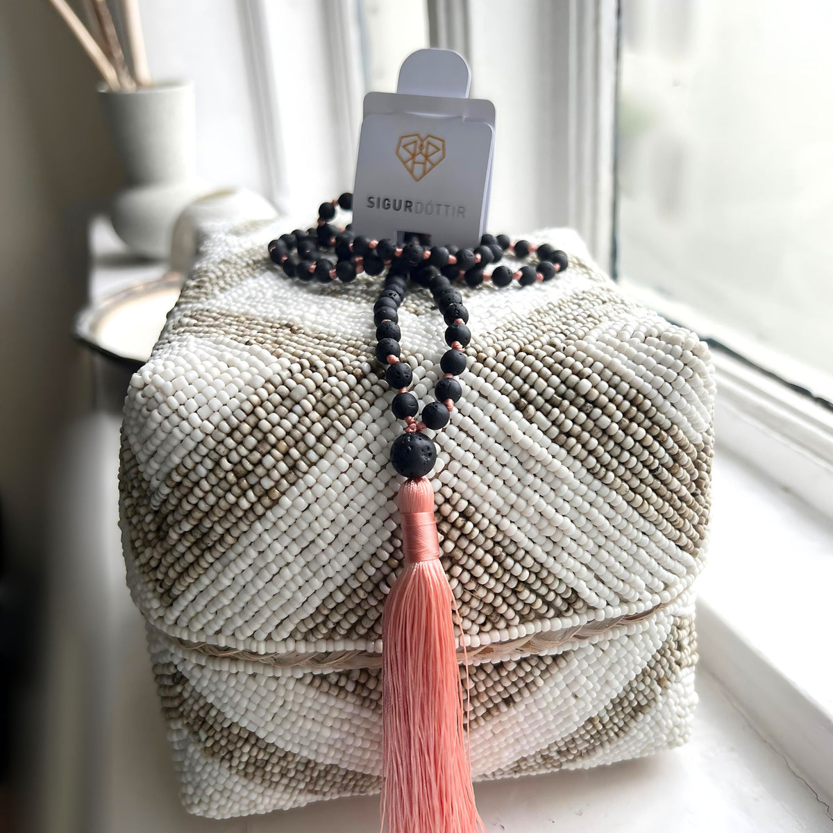 Handcrafted Peach Lava Necklace with Tassel