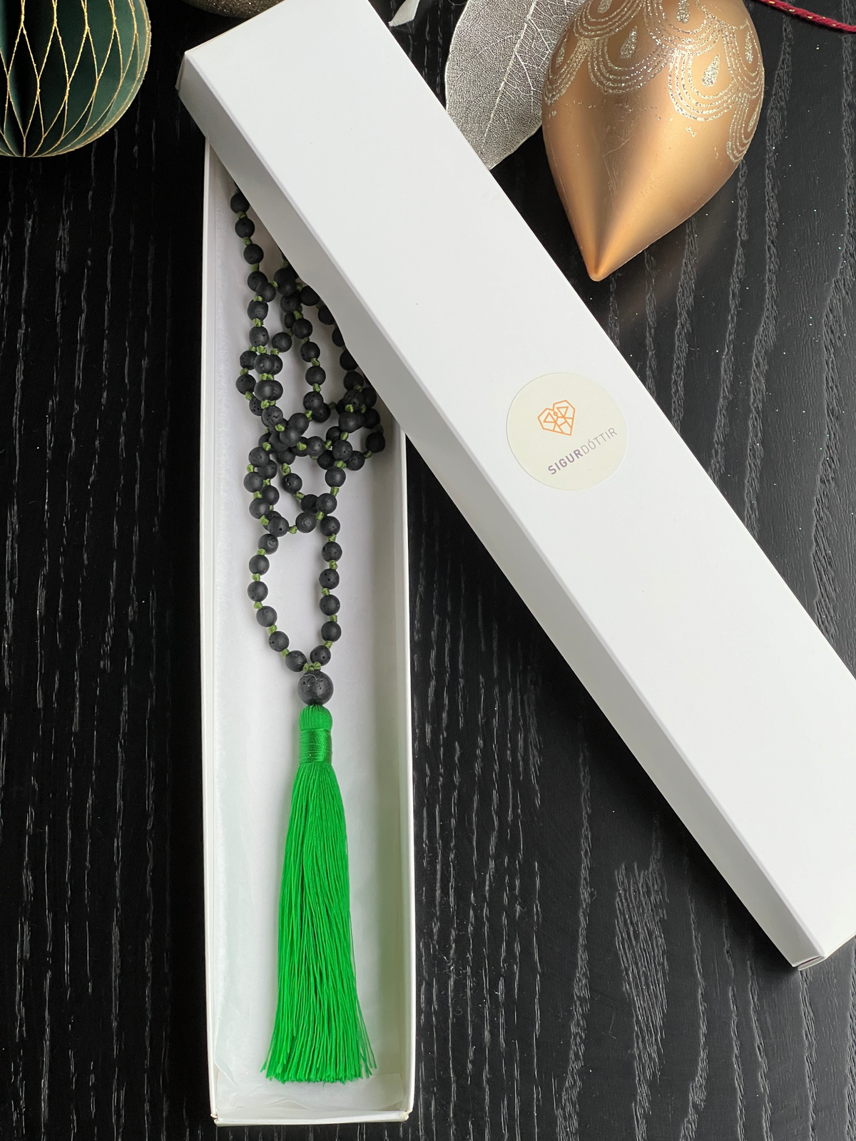 Handcrafted Green Lava Necklace with Tassel