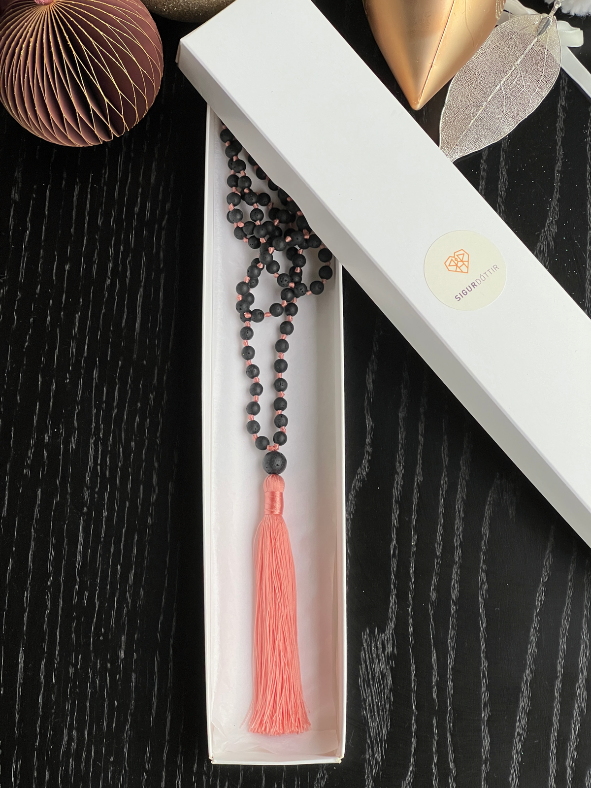 Handcrafted Peach Lava Necklace with Tassel