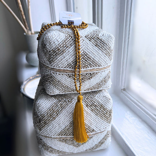 Handcrafted Golden Glass Necklace with Tassel