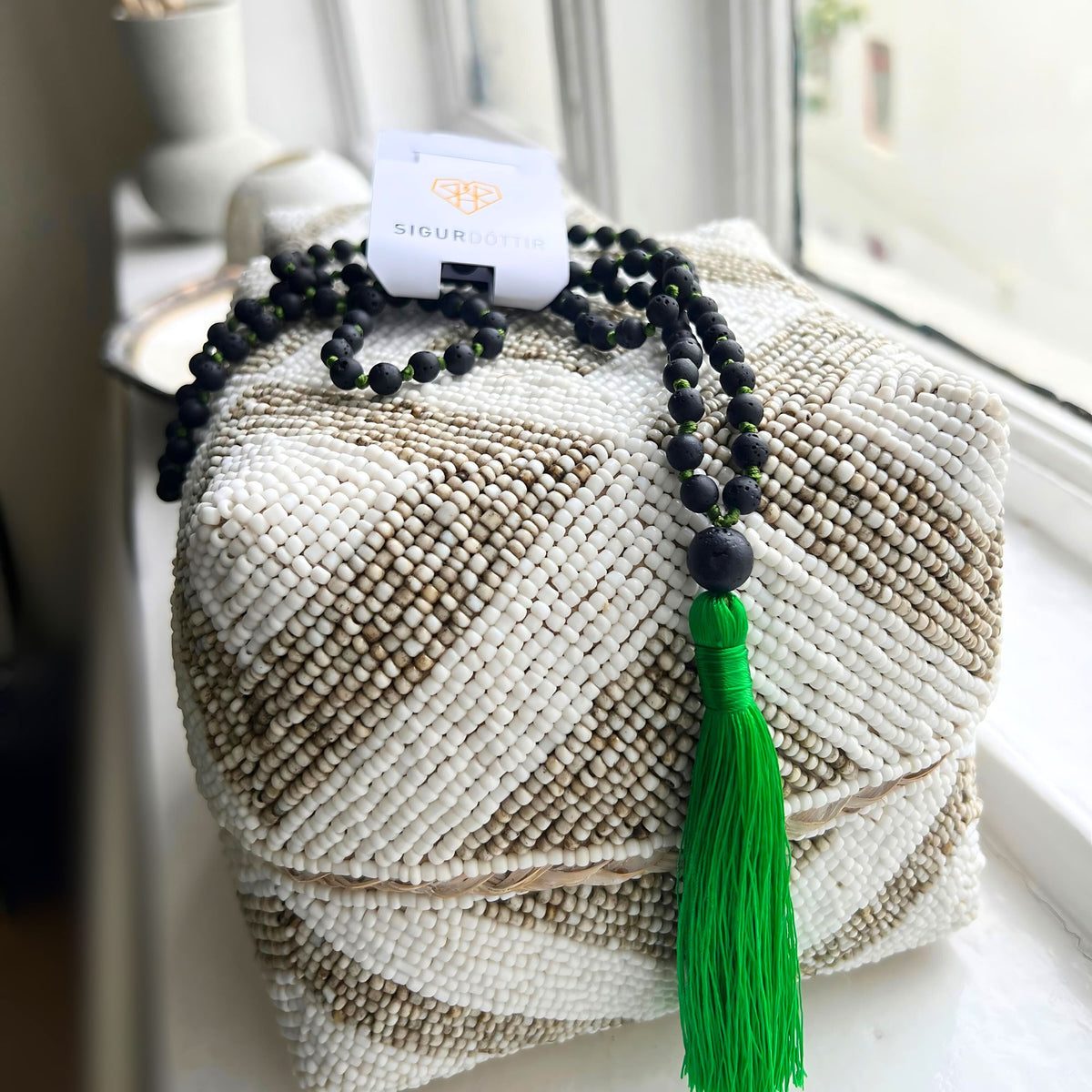 Handcrafted Green Lava Necklace with Tassel